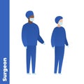 Trendy flat medical character vector cartoon illustration. Set of male and female black and white doctors team. Blue surgical