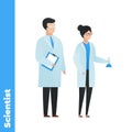 Trendy flat medical character vector cartoon illustration. Set of male and female scientist team standing isolated on white Royalty Free Stock Photo