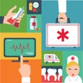 Trendy flat medical icons with shadow. Vector elements Royalty Free Stock Photo