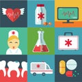 Trendy flat medical icons with shadow. Vector Royalty Free Stock Photo