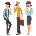 Trendy flat people with phone gadgets group characters using hi tech technology vector illustration.