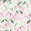 Trendy Floral pattern with pink lilies flowers.