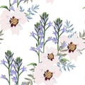 Trendy Floral pattern with pink peony and violet bels flowers.