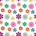 Trendy floral pattern in the style of the 70s with groovy daisy flowers. Vintage style. Bright colorful colors Royalty Free Stock Photo