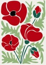 Trendy floral retro poster with red poppies