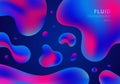 Trendy fluid shapes composition colorful blue and pink gradient background. Abstract liquid geometric design