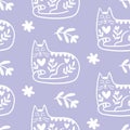 Trendy Folk art Cats Seamless Pattern Royalty Free Stock Photo