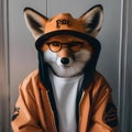 A trendy fox in streetwear, posing for a portrait with a poised and discerning gaze3 Royalty Free Stock Photo