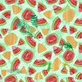 Trendy fruit pattern. Artistic Watermelon background. Watercolor watermelon seamless pattern.