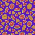 Trendy fruit pattern. Artistic Watermelon background. Watercolor watermelon seamless pattern.