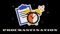 Trendy funny banner on the topic of work, deadline and procrastination. Retro vector illustration