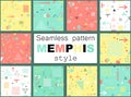 Trendy geometric elements memphis cards, seamless pattern. Retro style texture. Modern abstract design poster, cover Royalty Free Stock Photo