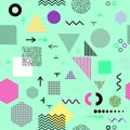 Trendy geometric elements memphis cards, seamless pattern. Royalty Free Stock Photo