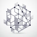 Trendy geometric vector pattern, textured abstract cube mesh black and white background. Technical plan, abstract engineering Royalty Free Stock Photo
