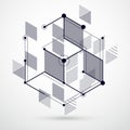Trendy geometric vector pattern, textured abstract cube mesh black and white background. Technical plan, abstract engineering Royalty Free Stock Photo