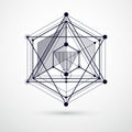 Trendy geometric vector pattern, textured abstract cube mesh black and white background. Technical plan, abstract engineering Royalty Free Stock Photo