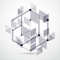 Trendy geometric vector pattern, textured abstract cube mesh black and white background. Technical plan, abstract engineering Royalty Free Stock Photo