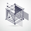 Trendy geometric vector pattern, textured abstract cube mesh black and white background. Technical plan, abstract engineering Royalty Free Stock Photo