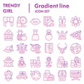 Trendy girl flat icon set, girly symbols collection, vector sketches, logo illustrations, female staff signs purple