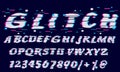 Trendy Glitch distorted font letters and numbers. Vector set with broken pixel effect,old distorted TV matrix effect. Video game