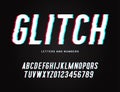 Trendy glitch typeface. distorted letters and numbers.