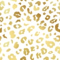 Trendy gold leopard skin abstract seamless pattern. Vector wild animal cheetah golden metallic yellow texture on white Royalty Free Stock Photo