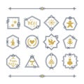 Trendy golden and navy blue line Christmas emblems and motifs set Royalty Free Stock Photo