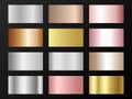 Metallic foil texture silver, steel, chrome, platinum, copper, bronze, aluminum, rose gold gradient swatches.