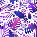 Trendy gradient colorful neon purple leaves on white. Tropical creative curve branches and foliage decorative design Royalty Free Stock Photo
