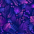 Trendy gradient curve creative lush tropical vegetation, exotic leaves and jungle foliage seamless pattern. Colorful Royalty Free Stock Photo