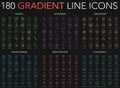 180 trendy gradient style thin line icons set of school, stationery, education, online learning, brain process, data Royalty Free Stock Photo