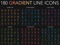 180 trendy gradient style thin line icons set of summer time, entertainment, travel cruise, camping, gps navigation Royalty Free Stock Photo