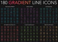 180 trendy gradient style thin line icons set of web development, video games, 3d modeling, network technology, cloud Royalty Free Stock Photo