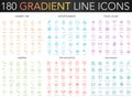 180 trendy gradient vector thin line icons set of summer time, entertainment, travel cruise, camping, gps navigation Royalty Free Stock Photo