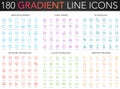 180 trendy gradient vector thin line icons set of web development, video games, 3d modeling, network technology, cloud Royalty Free Stock Photo