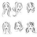 Trendy hairstyles for women, vector. hairstyle sketch