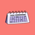 Trendy hand drawn calendar on rings in cartoon style. Business icon about time on project, deadlines, dates, achievement tasks on