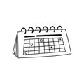 Trendy hand drawn calendar on rings in doodle style. Business icon about time on project, deadlines, dates, achievement tasks on