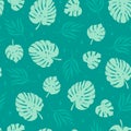 Trendy hand drawn palm leaves seamless pattern. Vector retro green tropical leaf print for fabric, summer decor Royalty Free Stock Photo