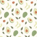 Trendy hand drawn seamless pattern with fresh avocado. Abstract avocado print.