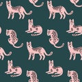 Trendy hand drawn seamless pattern with pink Leopards