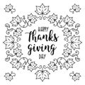 Trendy Happy Thanksgiving Day card, Autumn frame, lettering, Maple leaves Royalty Free Stock Photo