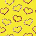 Trendy hearts for Valentines day pattern on yellow background.Romantic love concept hand drawn design for print, typography,