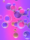 Trendy holographic floating liquid blobs. 3d rendering fluid creative composition. Depth of field. Digital illustration