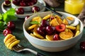 Trendy home breakfast with tiny pancakes cereal close-up. Royalty Free Stock Photo