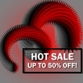 Trendy hot sale discount vector banner design template. Frame of red-hot 3d shape background with off sales text Royalty Free Stock Photo