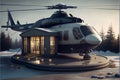 Trendy hotel made from helicopter. Project visualization