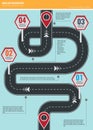 Trendy infographic template with road map using pointers and arrows.