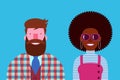 Trendy interracial happy young couple bearded man black woman