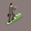 Trendy isometric people, 3d businessman, concept with a young businessman, wealth, money, making a profit. Road to riches